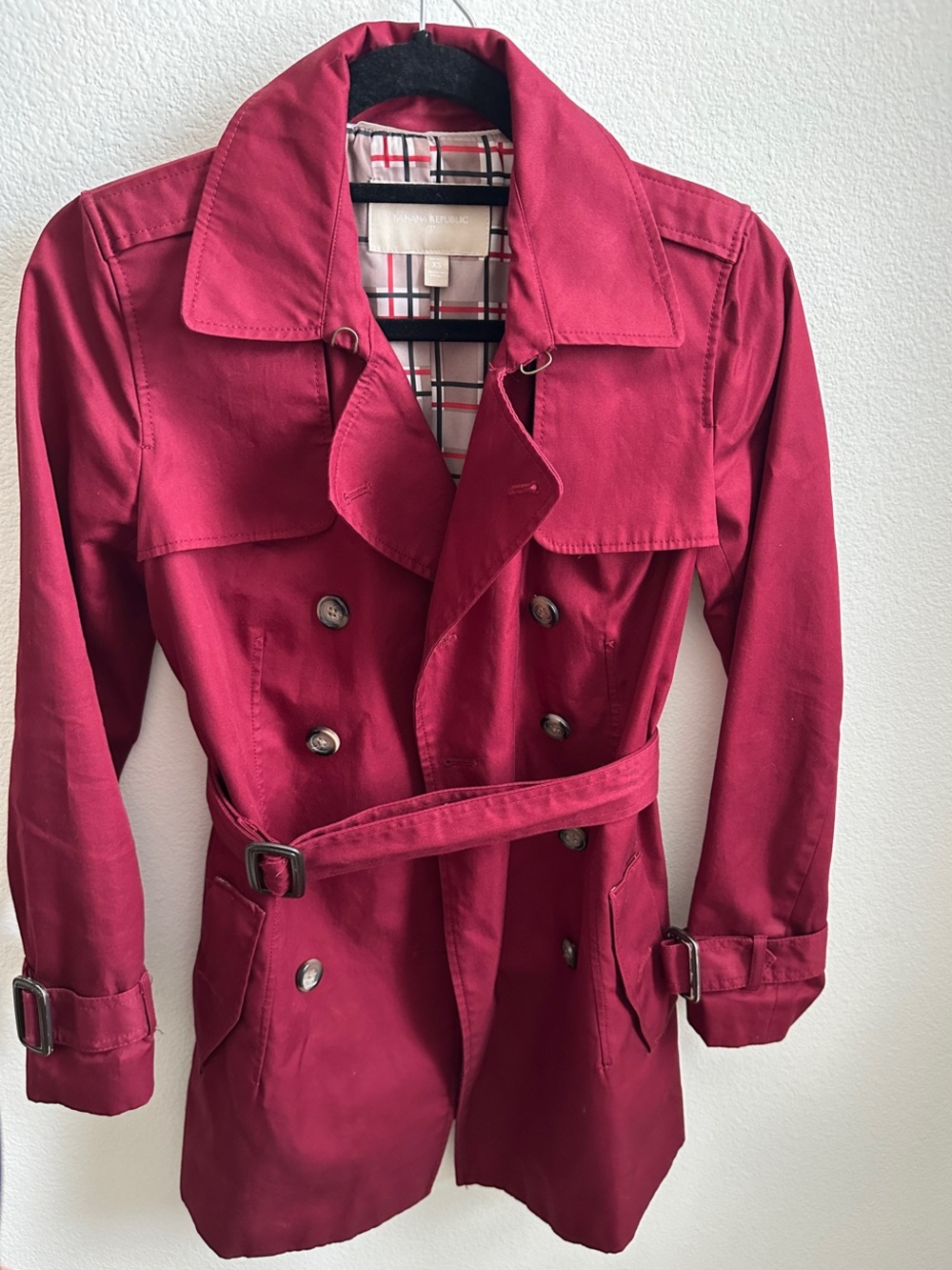 Banana Republic Crimson Double-Breasted Trench Coat with Belt Women’s Size XS